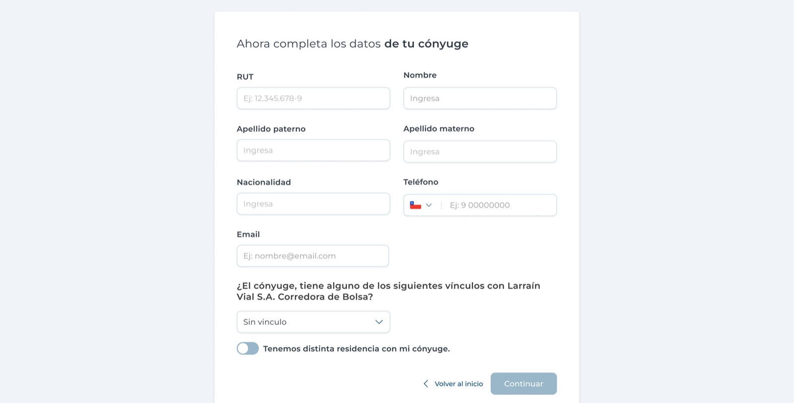 Pantalla de autocompletado inteligente de datos del cónyuge en el onboarding