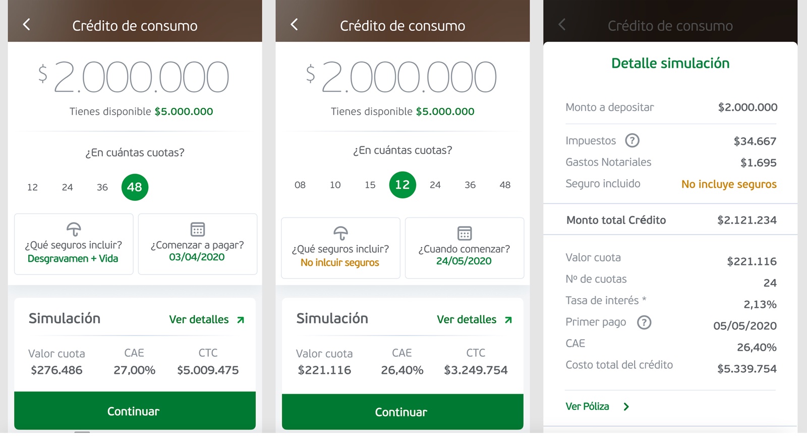 Pantallas de la aplicación final con el slider interactivo en uso