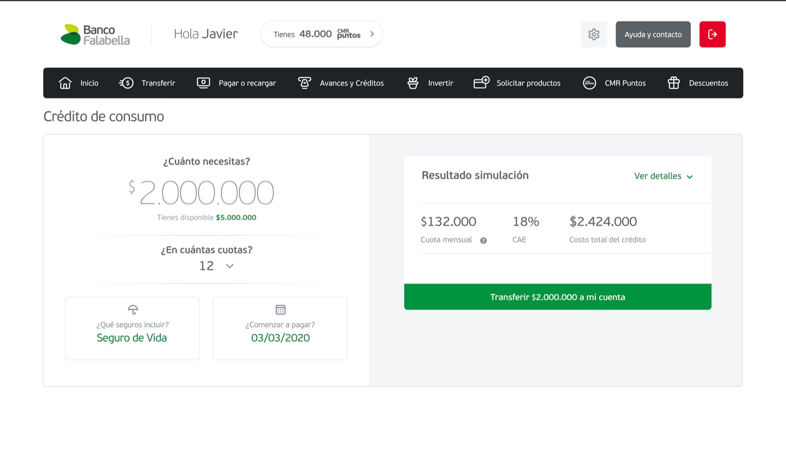 Diseño adaptado y versión final del simulador de cuotas en la plataforma web